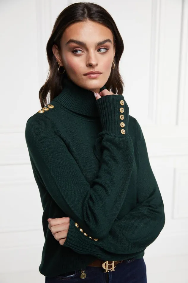 Women Knitwear Holland Cooper Chamonix Roll Neck Knit Emerald