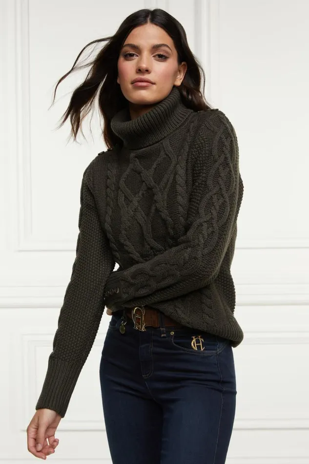 Women Knitwear Holland Cooper Cortina Roll Neck Knit Fern Green