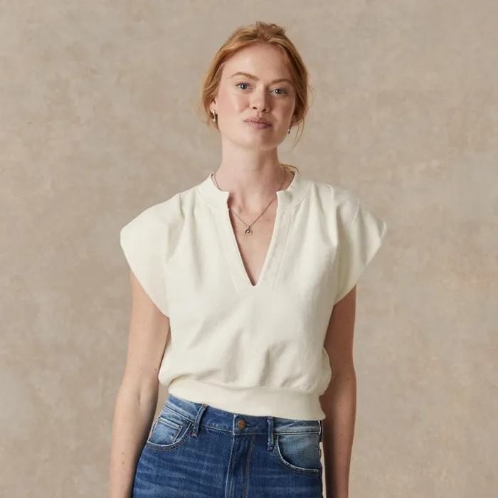 Women Lenon Notch Sweatshirt Porcelain Sundance Catalog Tops