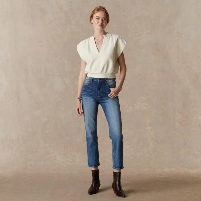 Women Lenon Notch Sweatshirt Porcelain Sundance Catalog Tops