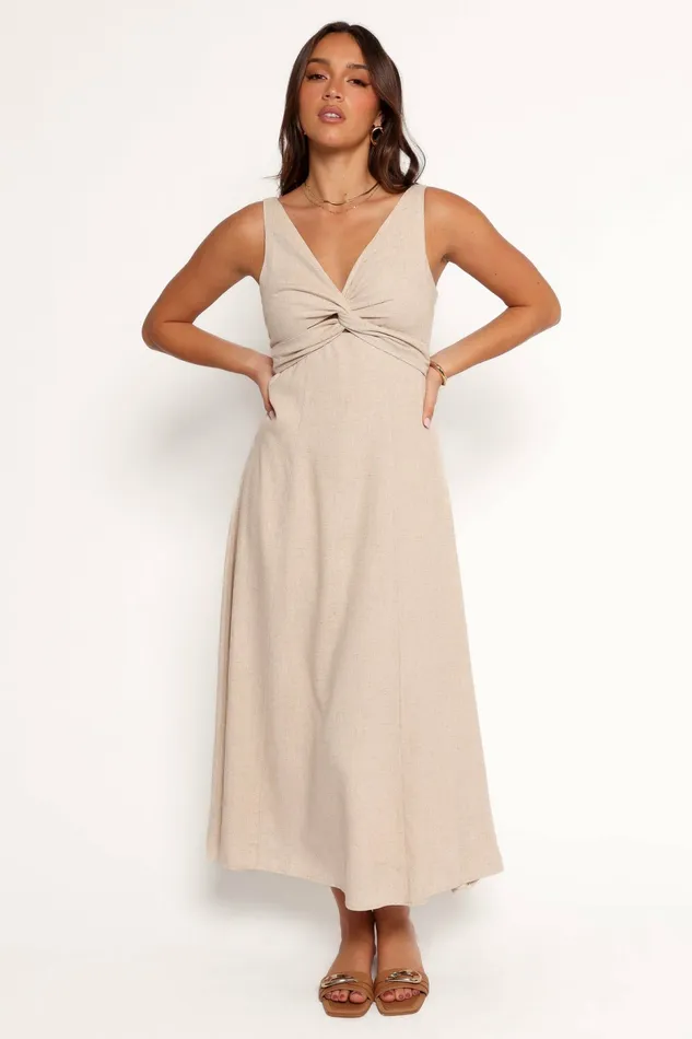 Women Linen Dresses Petal and Pup Archer Midi Dress Oatmeal