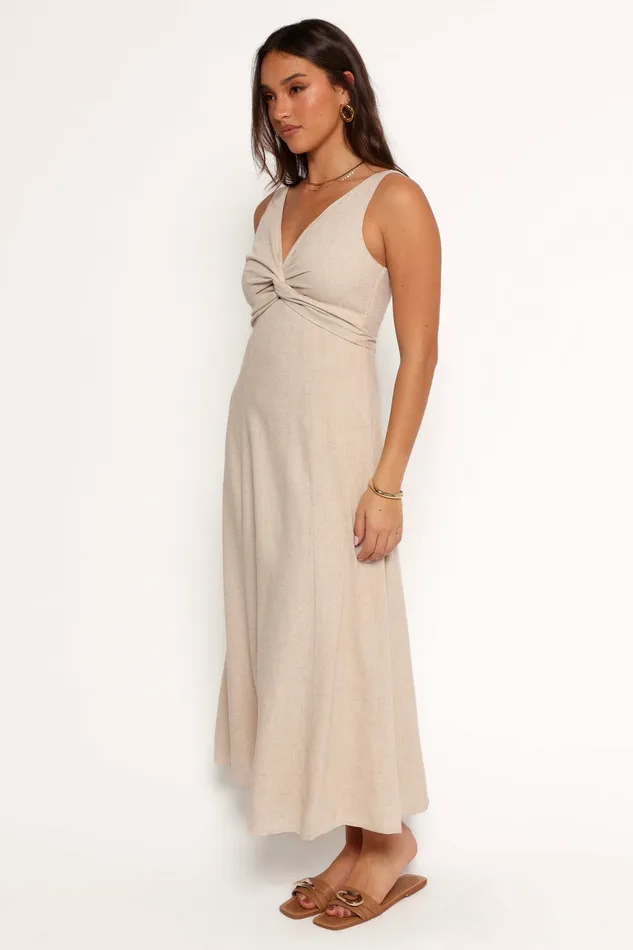 Women Linen Dresses Petal and Pup Archer Midi Dress Oatmeal