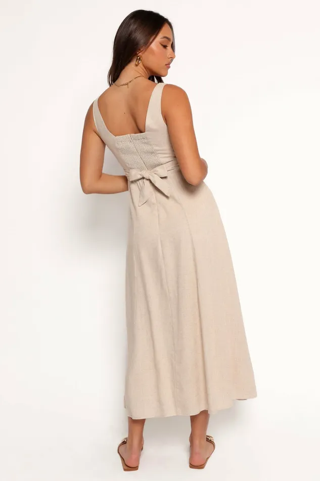 Women Linen Dresses Petal and Pup Archer Midi Dress Oatmeal