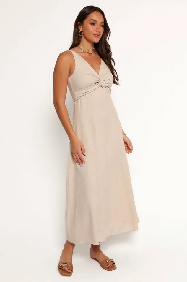 Women Linen Dresses Petal and Pup Archer Midi Dress Oatmeal