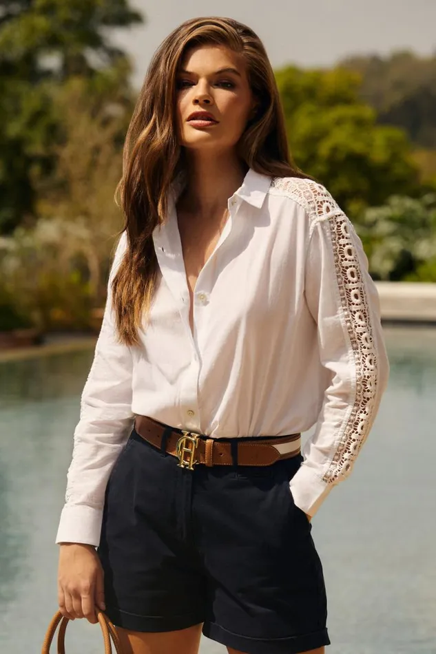 WomenLittle Shirts and Blouses Holland Cooper Oversized Cotton Lace Shirt Pink Stripe