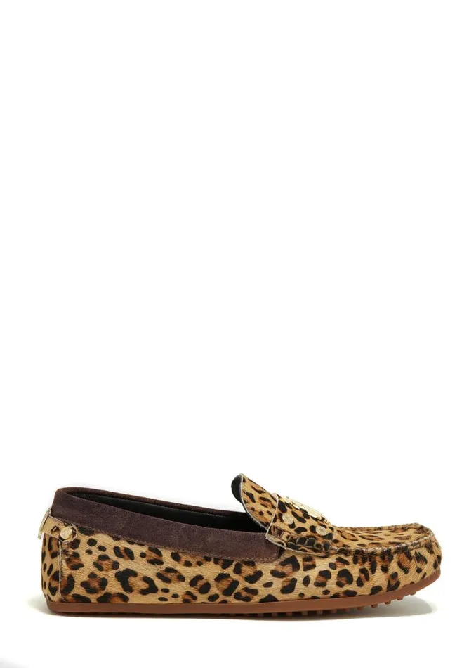 Women Loafers Holland Cooper The Driving Loafer Leopard Pony