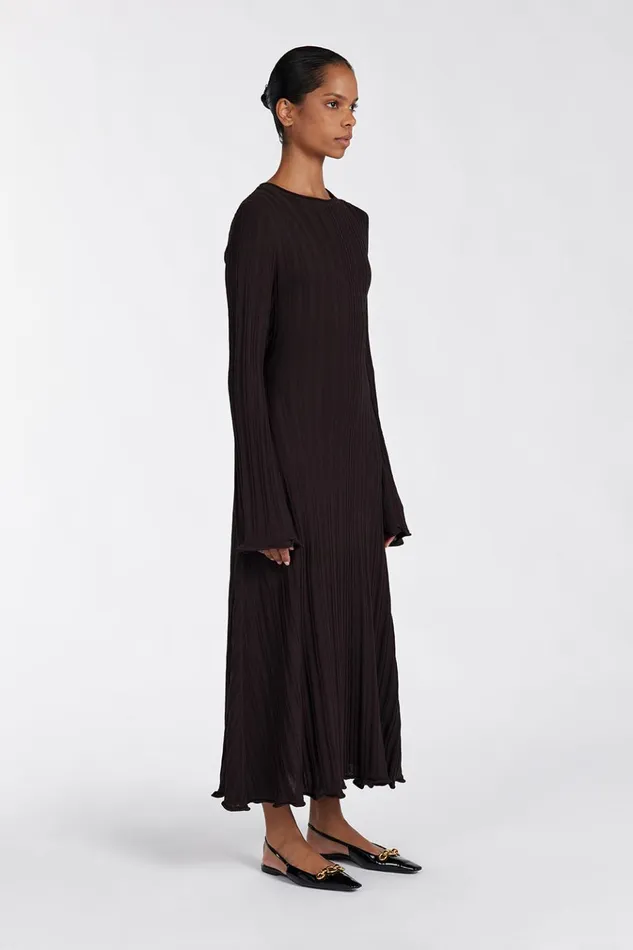 Women Long Sleeve Dresses DISSH SYLVIA BITTER CHOC KNIT MIDI DRESS