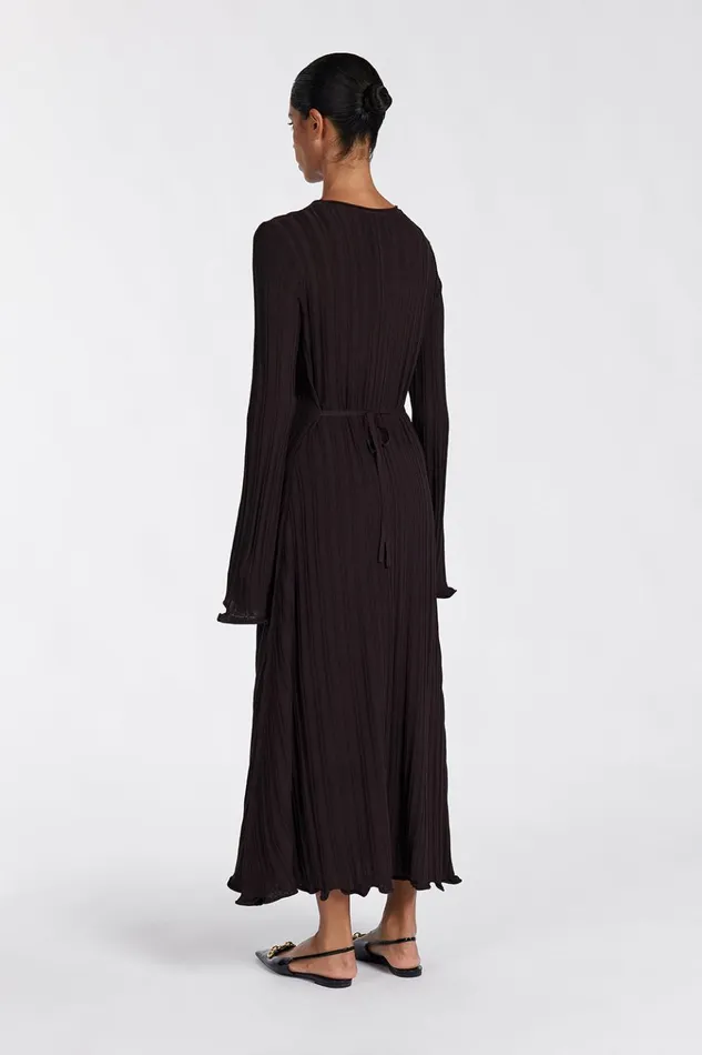 Women Long Sleeve Dresses DISSH SYLVIA BITTER CHOC KNIT MIDI DRESS