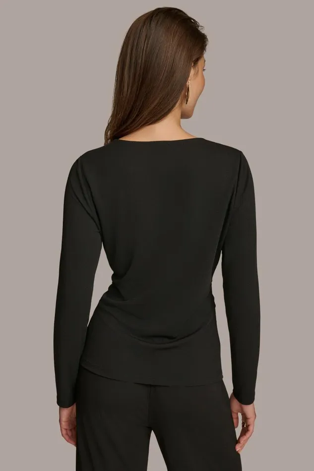 Women LONG SLEEVE TOP WITH BRUSHED HARDWARE DETAIL Black Donna Karan New York Sweaters And Tops