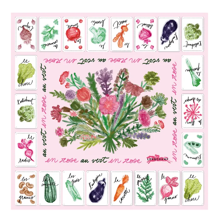 Women Longchamp Pink and Green Silk scarf 50 Ballerina Silk Scarves