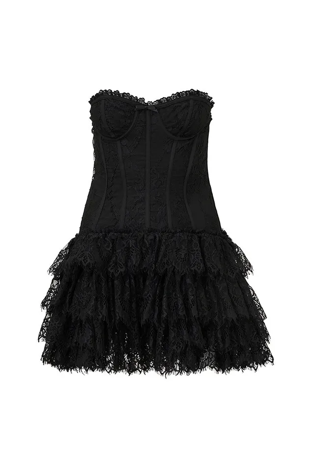 Women LoveShackFancy Dresses Carlene Lace Bustier Mini Dress Black