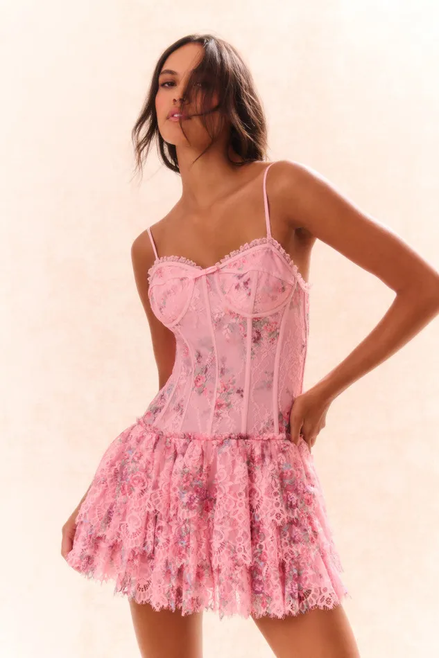 Women LoveShackFancy Dresses Carlene Lace Mini Dress Pink Dusk