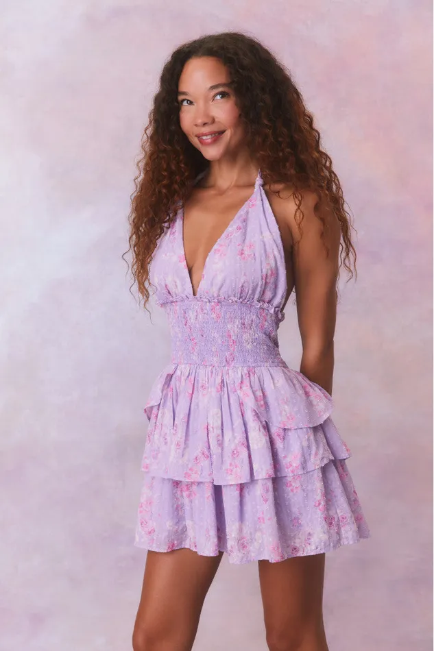 Women LoveShackFancy Dresses Deanna Fragrance Print Halter Mini Dress Hibiscus