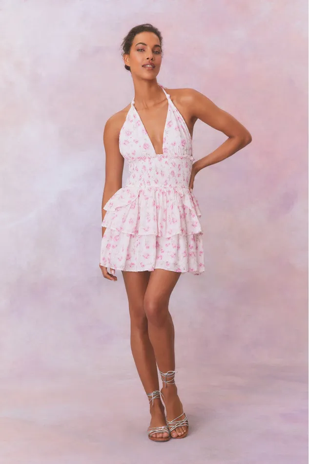 Women LoveShackFancy Dresses Deanna Fragrance Print Halter Mini Dress Sterling Dusk Women LoveShackFancy Dresses Deanna Fragrance Print Halter Mini Dress Sterling Dusk
