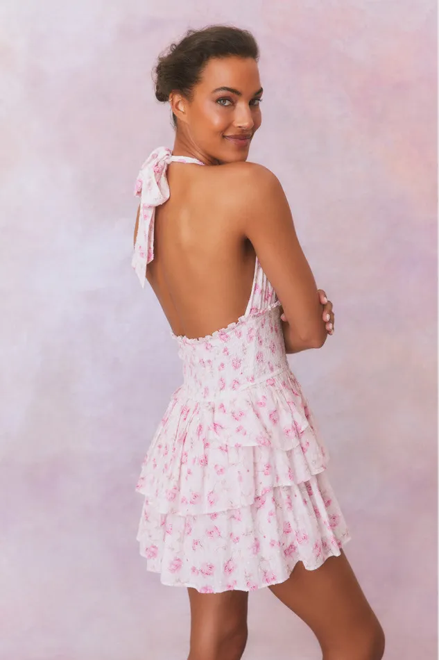 Women LoveShackFancy Dresses Deanna Fragrance Print Halter Mini Dress Sterling Dusk