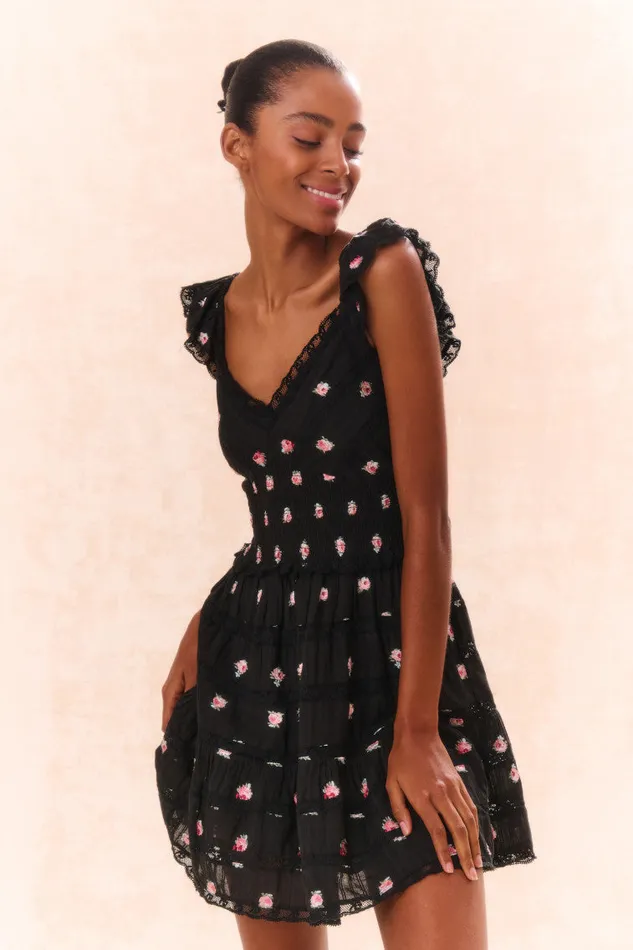 Women LoveShackFancy Dresses Finny Embroidered Floral Dress Black Combo
