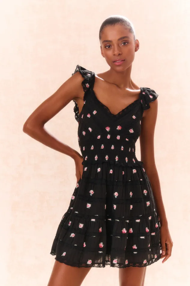 Women LoveShackFancy Dresses Finny Embroidered Floral Dress Black Combo