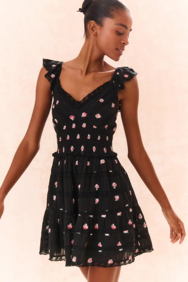 Women LoveShackFancy Dresses Finny Embroidered Floral Dress Black Combo