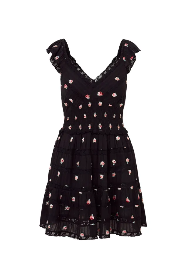 Women LoveShackFancy Dresses Finny Embroidered Floral Dress Black Combo