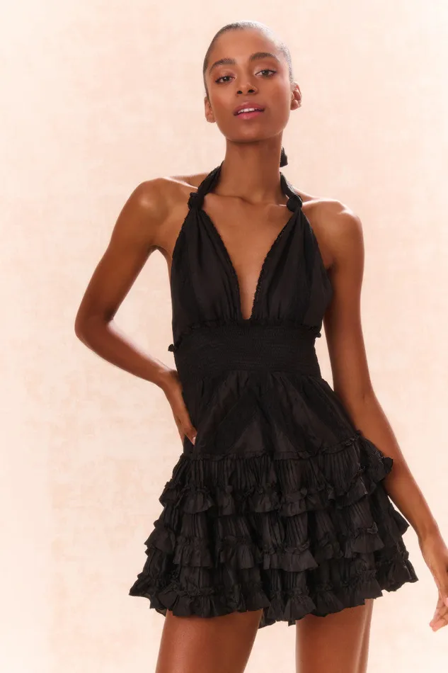 Women LoveShackFancy Dresses Quintelle Ruffle Halter Mini Dress Black