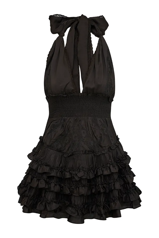 Women LoveShackFancy Dresses Quintelle Ruffle Halter Mini Dress Black