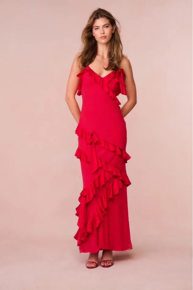 Women LoveShackFancy Dresses Rialto Silk Ruffle Maxi Dress Red