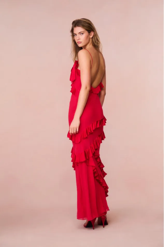 Women LoveShackFancy Dresses Rialto Silk Ruffle Maxi Dress Red