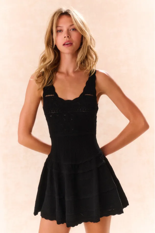Women LoveShackFancy Dresses Ronelle Pointelle Scallop Mini Dress Black