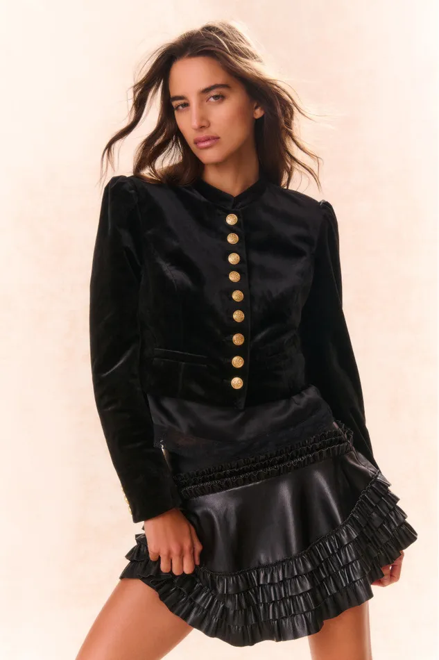 Women LoveShackFancy Jackets and Coats Pendine Velvet Military Jacket Black