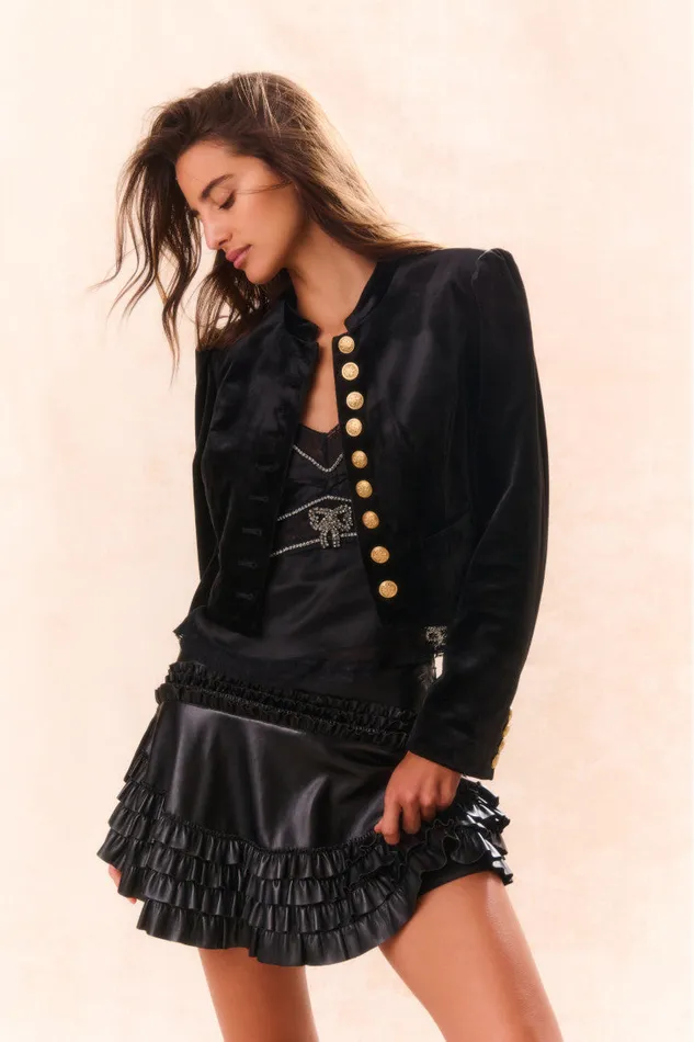 Women LoveShackFancy Jackets and Coats Pendine Velvet Military Jacket Black