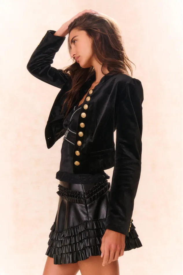 Women LoveShackFancy Jackets and Coats Pendine Velvet Military Jacket Black