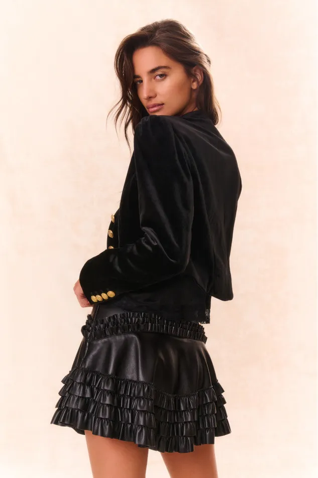 Women LoveShackFancy Jackets and Coats Pendine Velvet Military Jacket Black