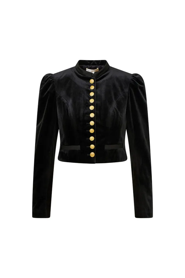 Women LoveShackFancy Jackets and Coats Pendine Velvet Military Jacket Black