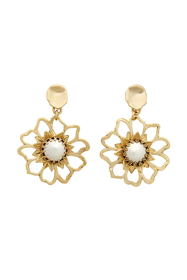 Women LoveShackFancy Jewelry BrinkerEliza Mini Flower Power Statement Earrings Gold