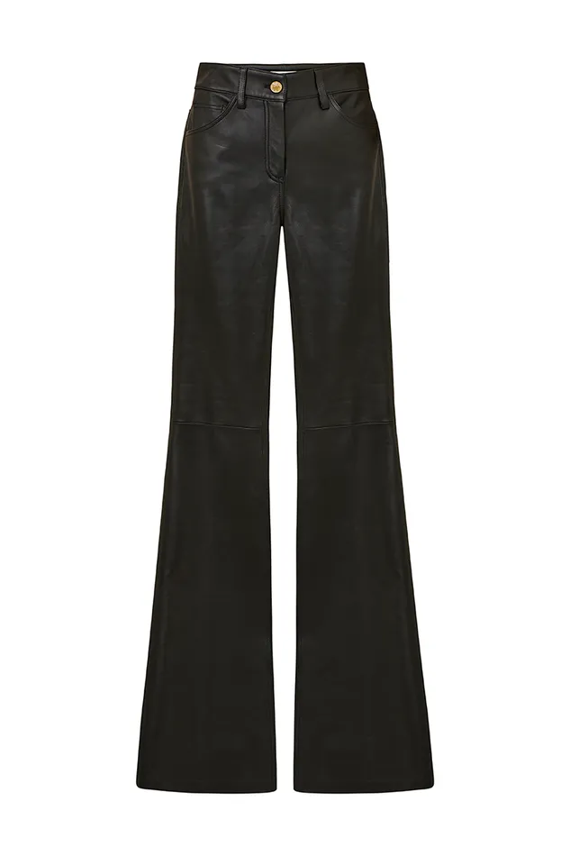 Women LoveShackFancy Pants and Shorts Bordeaux Vegan Leather Pants Black