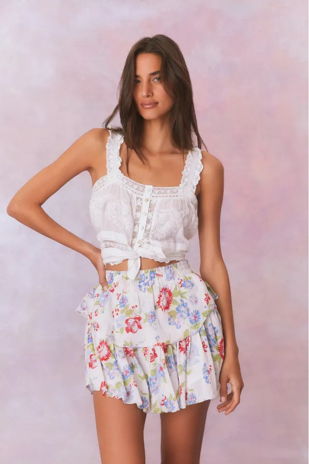 Women LoveShackFancy Skirts Ruffle Mini Floral Skirt White