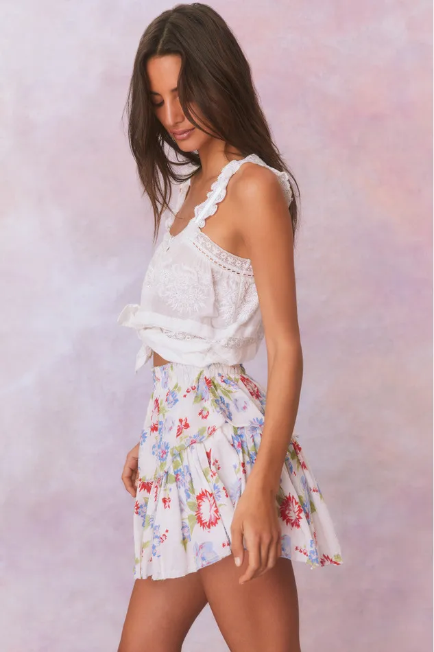 Women LoveShackFancy Skirts Ruffle Mini Floral Skirt White