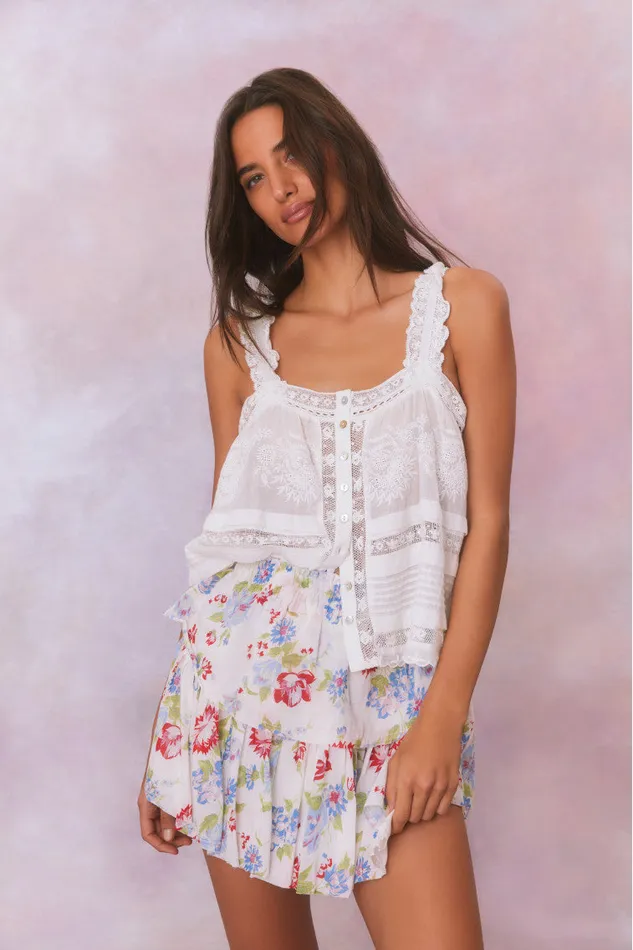 Women LoveShackFancy Skirts Ruffle Mini Floral Skirt White