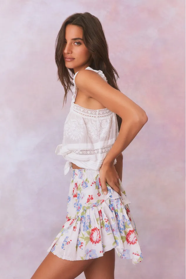 Women LoveShackFancy Skirts Ruffle Mini Floral Skirt White
