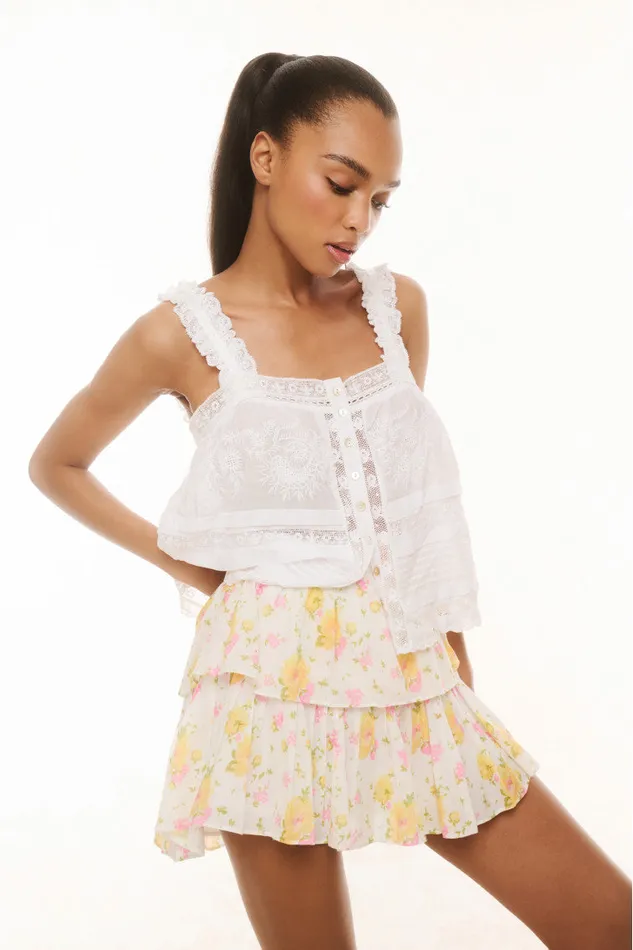 Women LoveShackFancy Skirts Ruffle Mini Floral Skirt White Multi