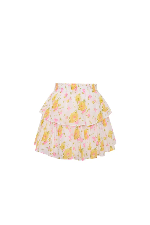 Women LoveShackFancy Skirts Ruffle Mini Floral Skirt White Multi