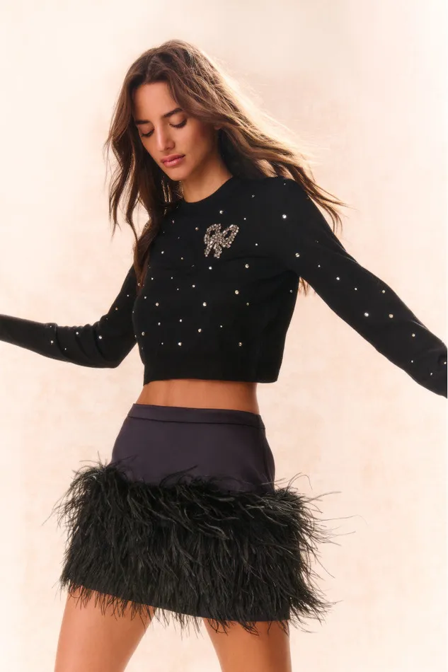 Women LoveShackFancy Sweaters Pammie Embellished Wool Pullover Black