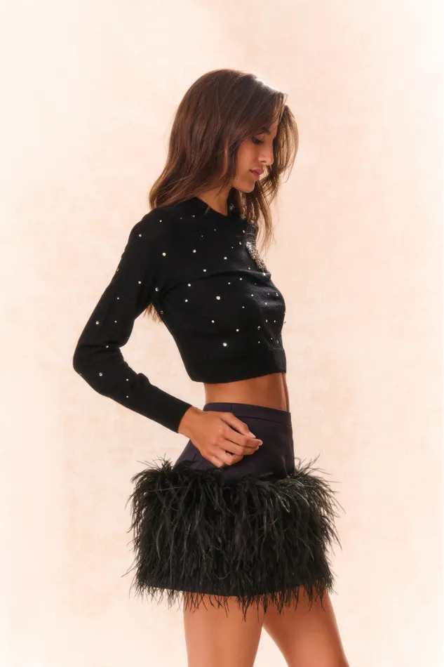Women LoveShackFancy Sweaters Pammie Embellished Wool Pullover Black