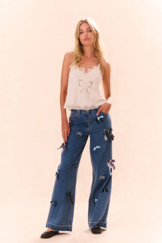 Women LoveShackFancy Tops Fox Bow Cami Top Cream