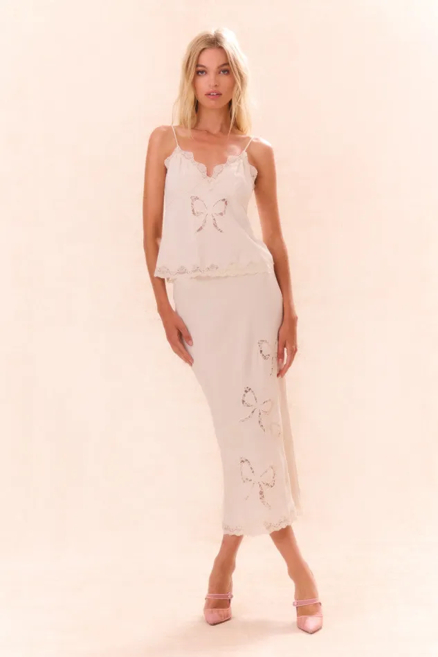 Women LoveShackFancy Tops Fox Bow Cami Top Cream
