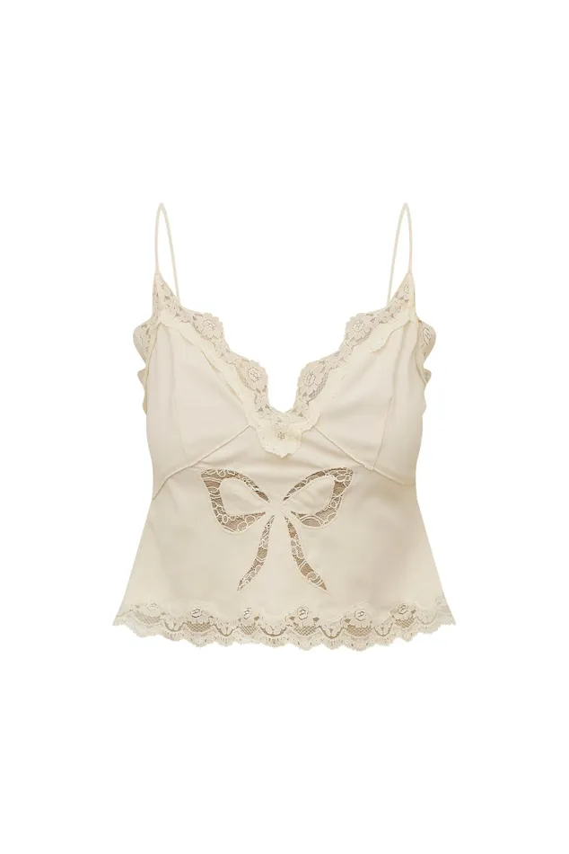Women LoveShackFancy Tops Fox Bow Cami Top Cream