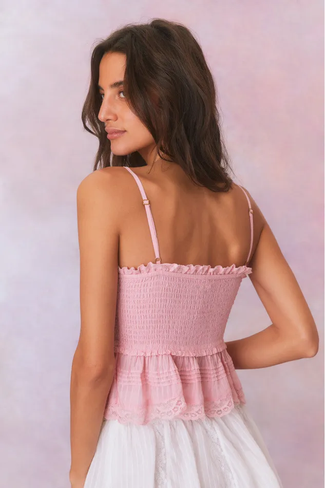 Women LoveShackFancy Tops Marzenia Cotton Smocked Top Cherry Pink