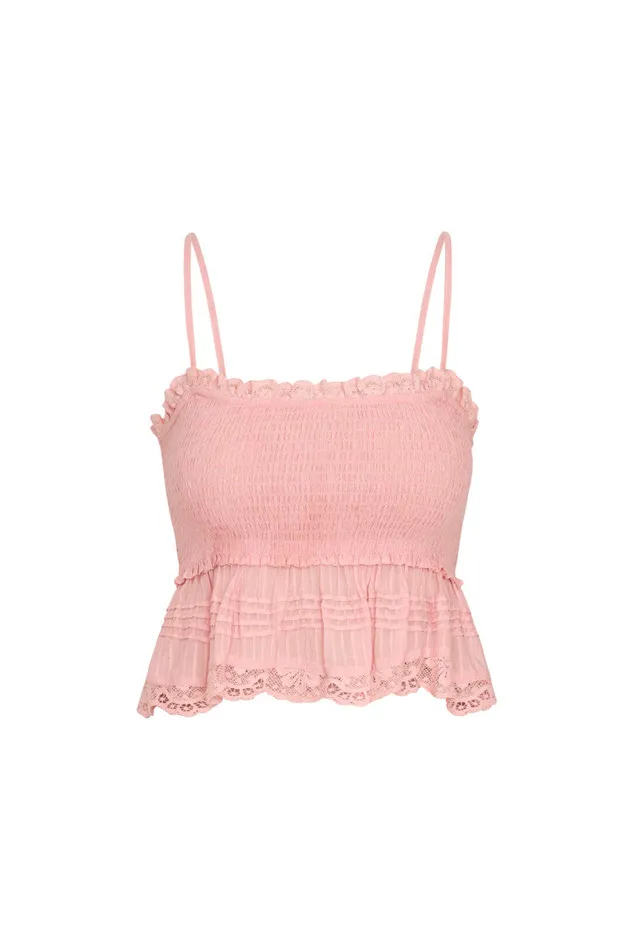 Women LoveShackFancy Tops Marzenia Cotton Smocked Top Cherry Pink