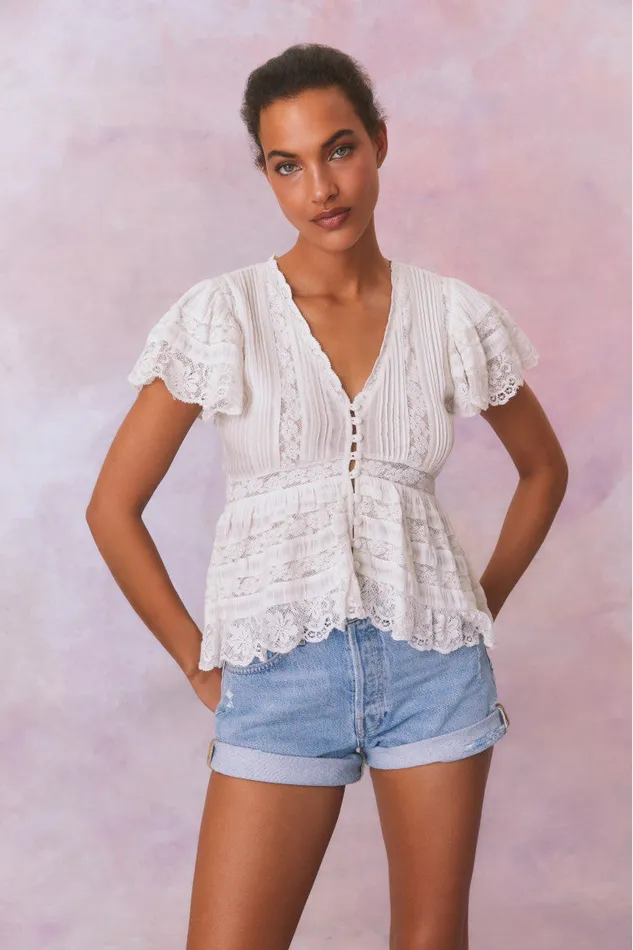Women LoveShackFancy Tops Quinella Top True White