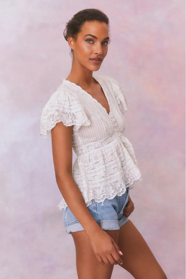 Women LoveShackFancy Tops Quinella Top True White Women LoveShackFancy Tops Quinella Top True White
